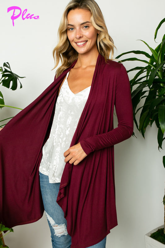 PLUS SOLID JERSEY CASCADE CARDIGAN