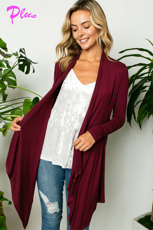 PLUS SOLID JERSEY CASCADE CARDIGAN