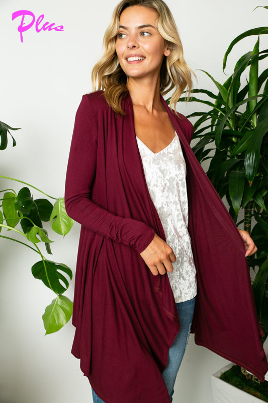 PLUS SOLID JERSEY CASCADE CARDIGAN