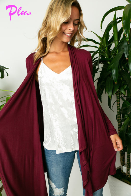 PLUS SOLID JERSEY CASCADE CARDIGAN