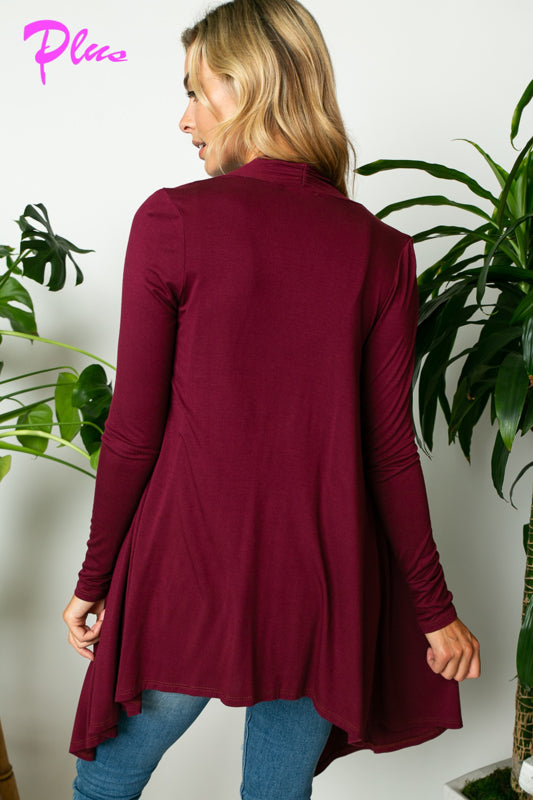 PLUS SOLID JERSEY CASCADE CARDIGAN