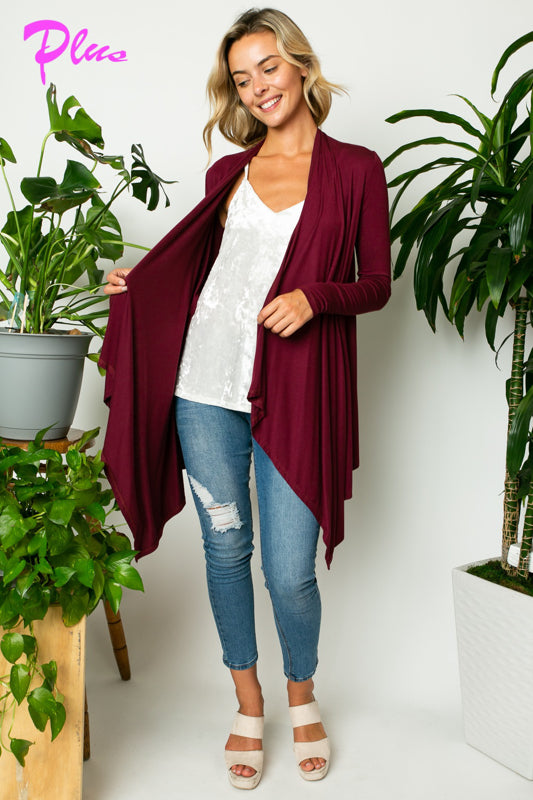 PLUS SOLID JERSEY CASCADE CARDIGAN