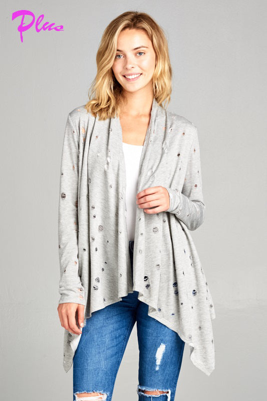 PLUS DISTRESSED CASCADE CARDIGAN