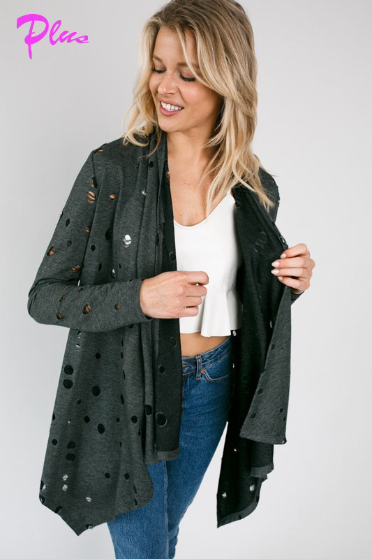 PLUS DISTRESSED CASCADE CARDIGAN