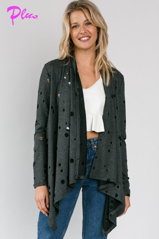 PLUS DISTRESSED CASCADE CARDIGAN