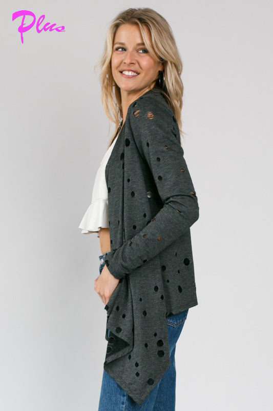 PLUS DISTRESSED CASCADE CARDIGAN