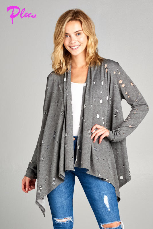 PLUS DISTRESSED CASCADE CARDIGAN