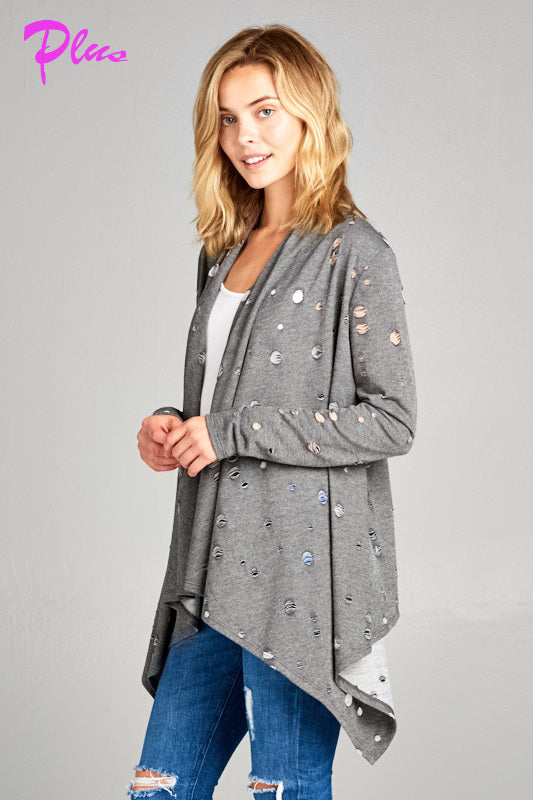 PLUS DISTRESSED CASCADE CARDIGAN