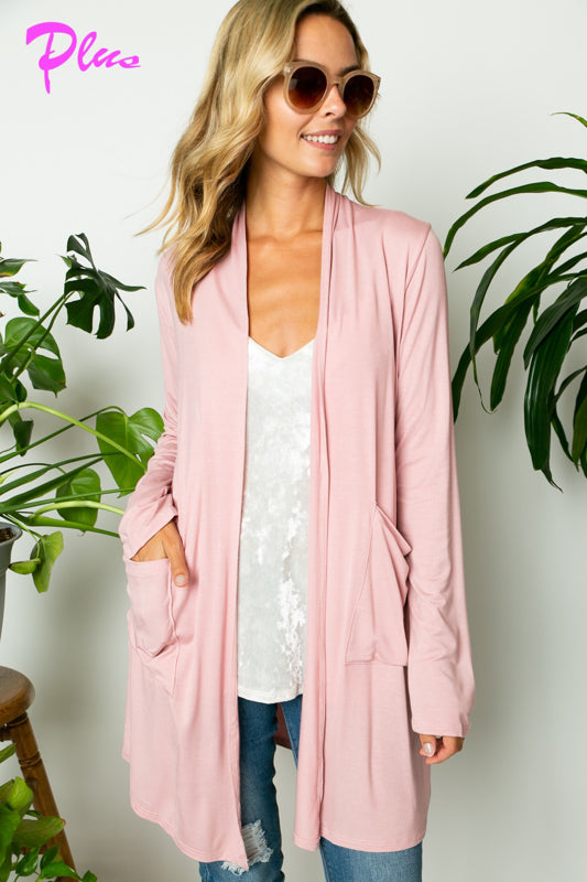 PLUS SOLID JERSEY CARDIGAN