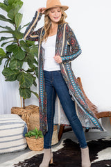 AZTEC PRINT LONG CARDIGAN