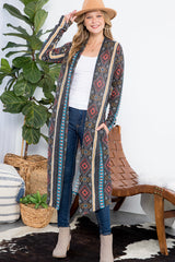 AZTEC PRINT LONG CARDIGAN