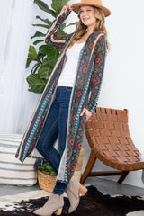 AZTEC PRINT LONG CARDIGAN