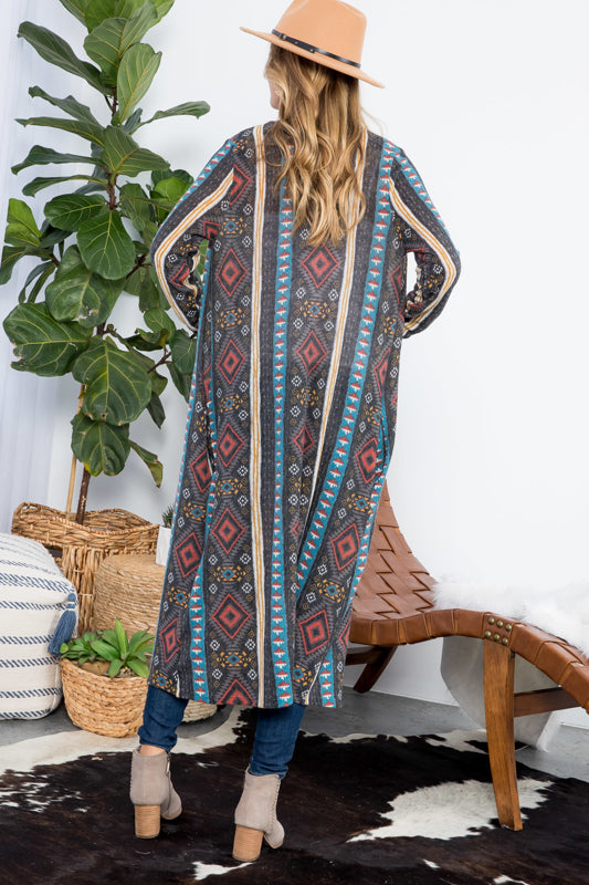 AZTEC PRINT LONG CARDIGAN