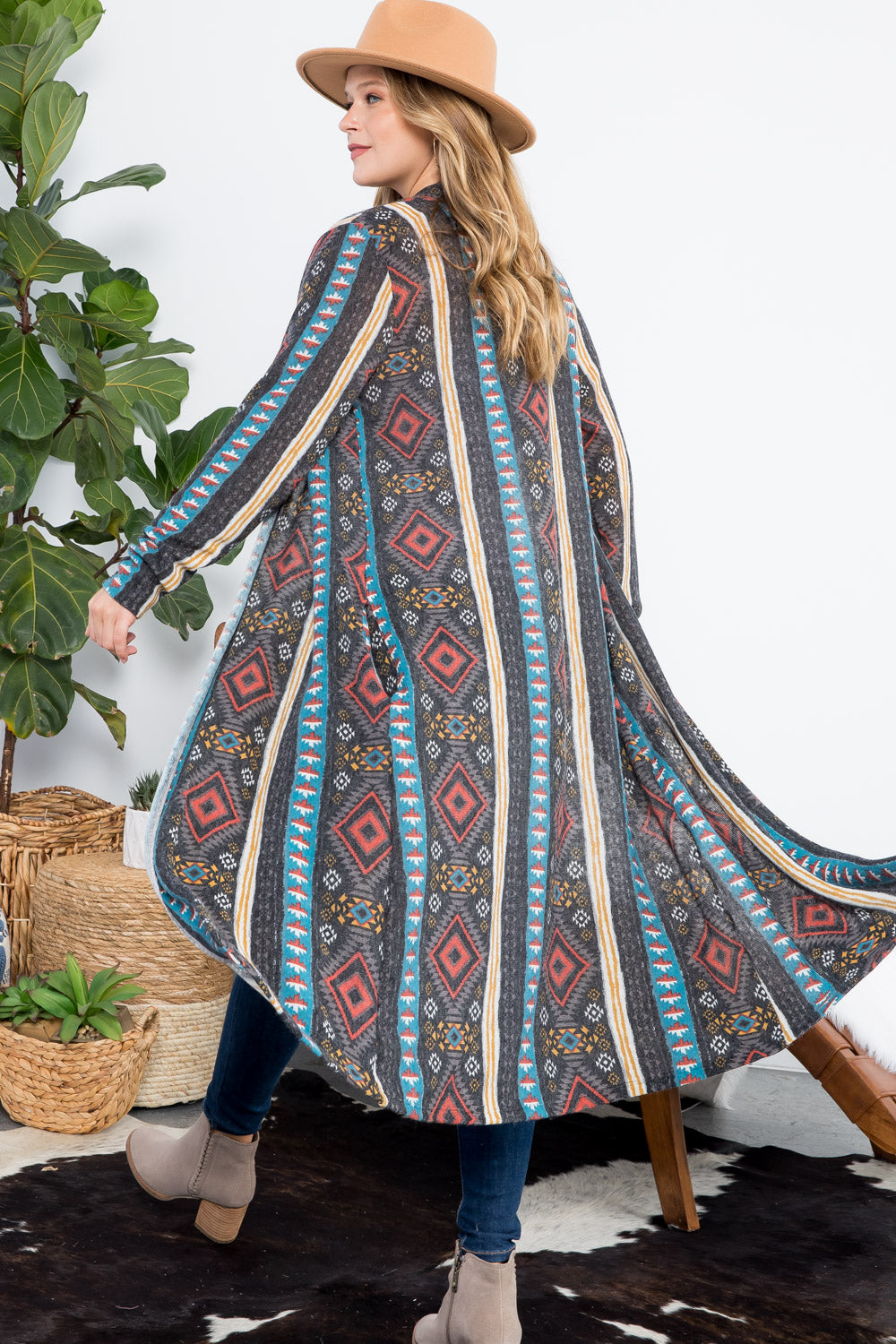 AZTEC PRINT LONG CARDIGAN