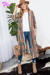 PLUS AZTEC PRINT LONG CARDIGAN