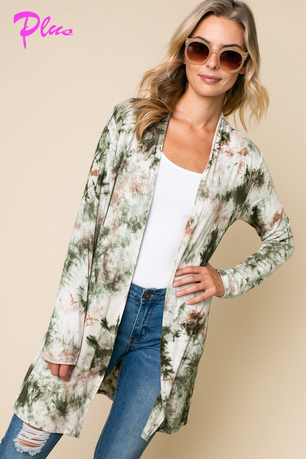 PLUS TIE DYE LONG CARDIGAN