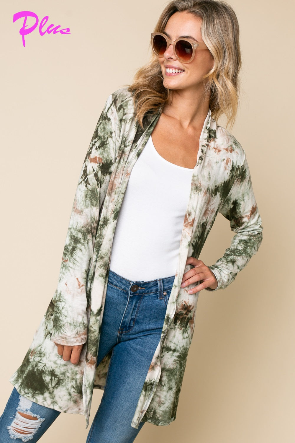 PLUS TIE DYE LONG CARDIGAN