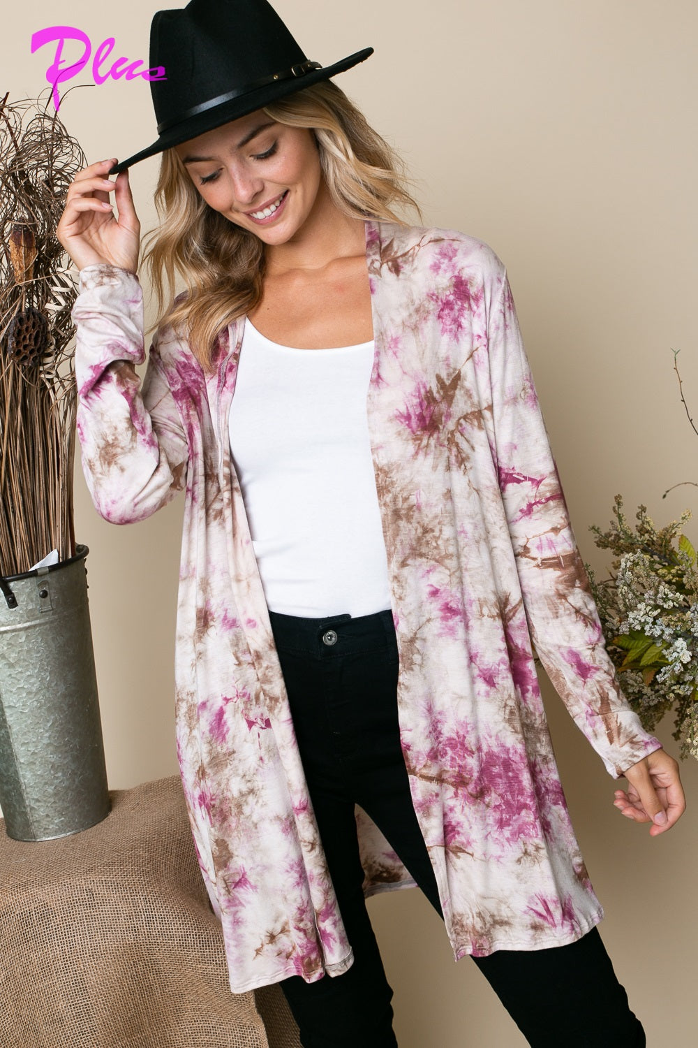 PLUS TIE DYE LONG CARDIGAN