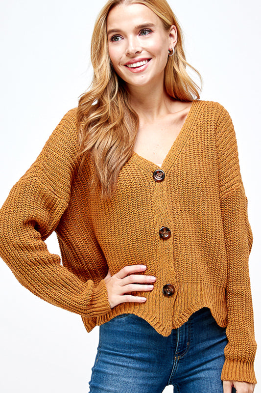 BUTTON DOWN CROP SWEATER CARDIGAN