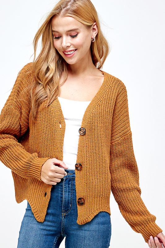 BUTTON DOWN CROP SWEATER CARDIGAN