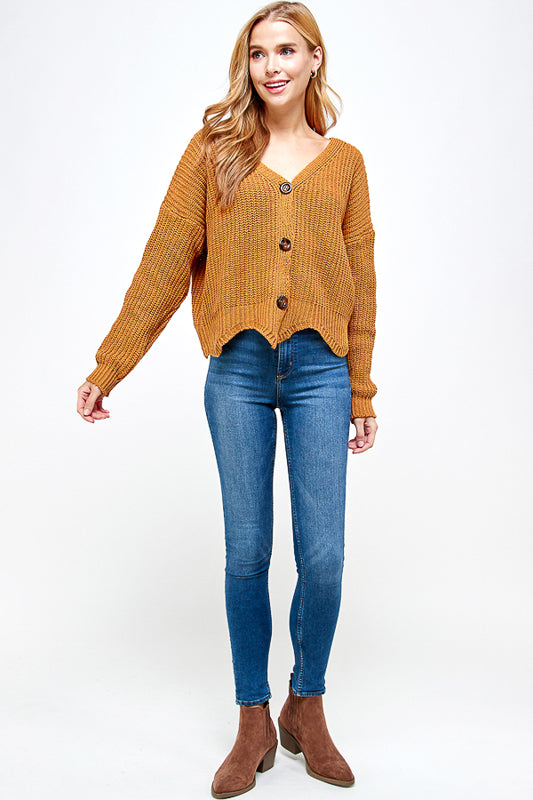 BUTTON DOWN CROP SWEATER CARDIGAN