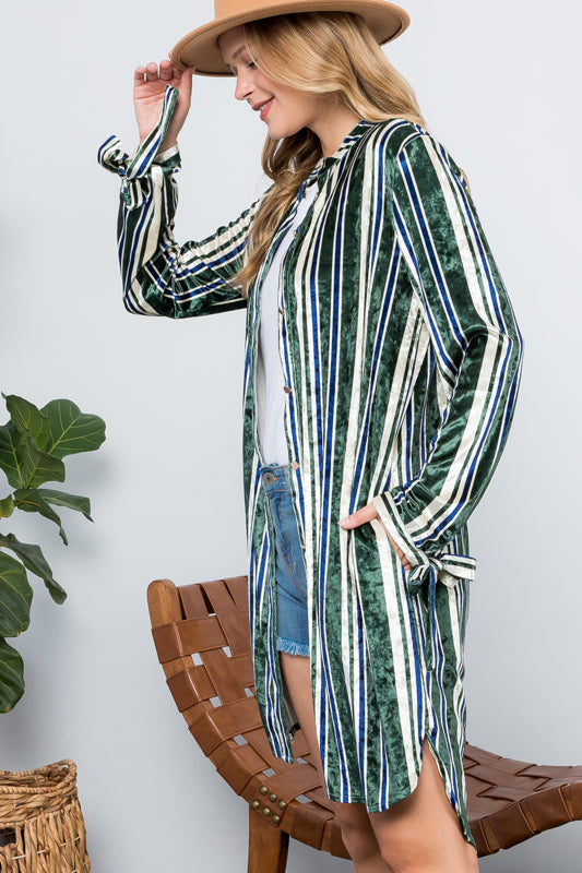 STRIPE VELVET LONG CARDIGAN