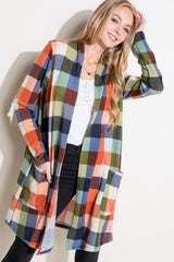 FUZZY PLAID CARDIGAN