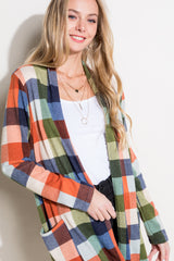 FUZZY PLAID CARDIGAN