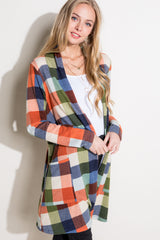 FUZZY PLAID CARDIGAN