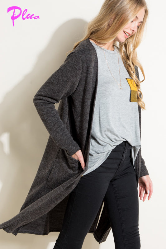 PLUS COZY POCKETS LONG CARDIGAN