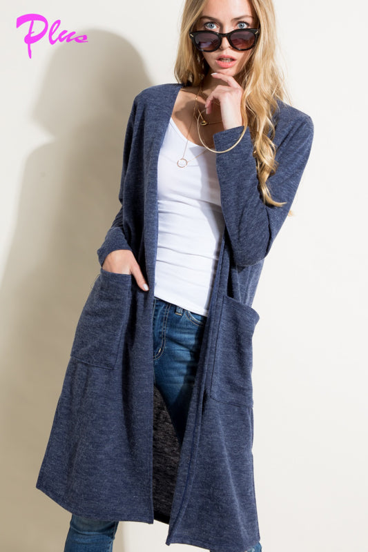 PLUS COZY POCKETS LONG CARDIGAN