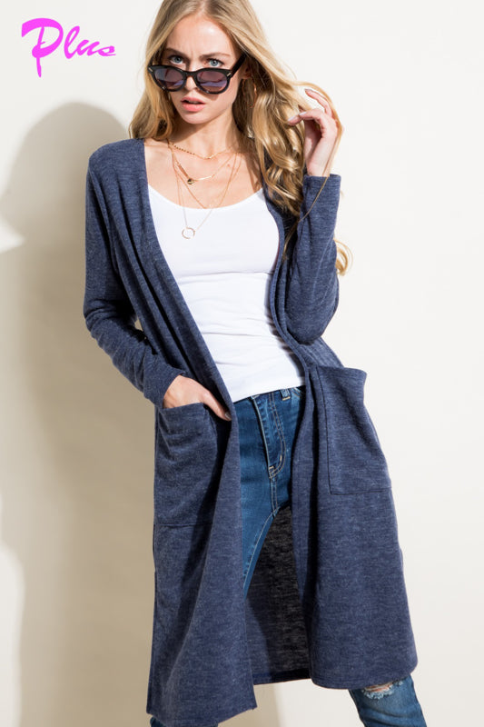 PLUS COZY POCKETS LONG CARDIGAN