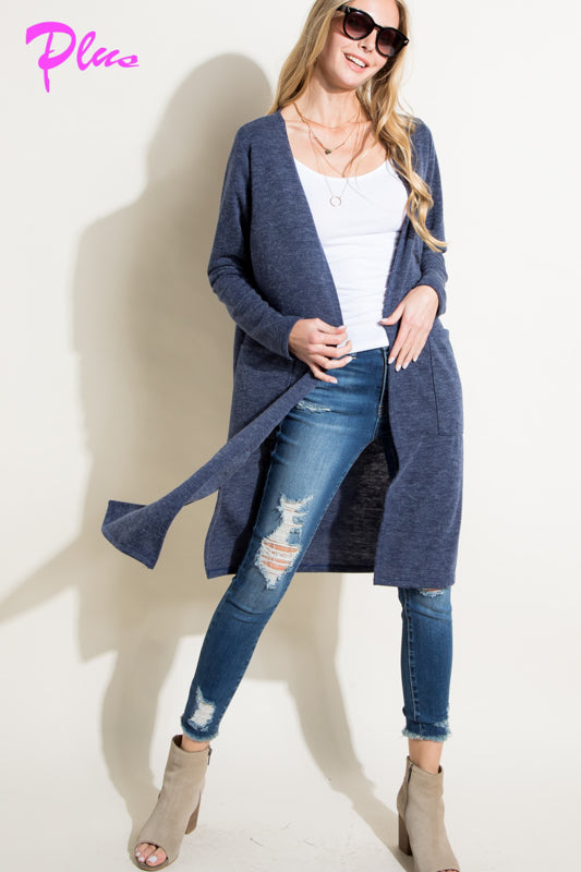 PLUS COZY POCKETS LONG CARDIGAN