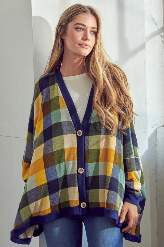 PLAID BUTTONDOWN BOXY CARDIGAN