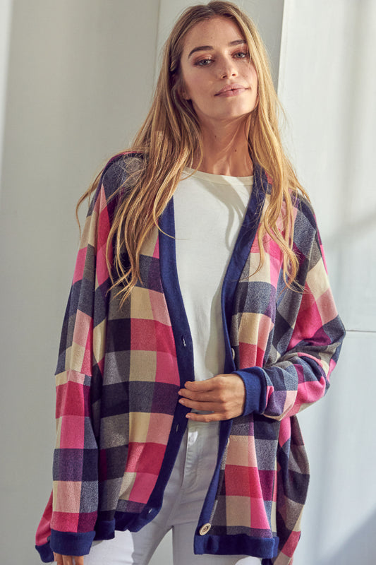 PLAID BUTTONDOWN BOXY CARDIGAN