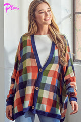 PLUS PLAID BUTTONDOWN BOXY CARDIGAN