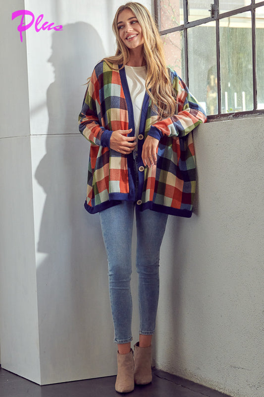 PLUS PLAID BUTTONDOWN BOXY CARDIGAN