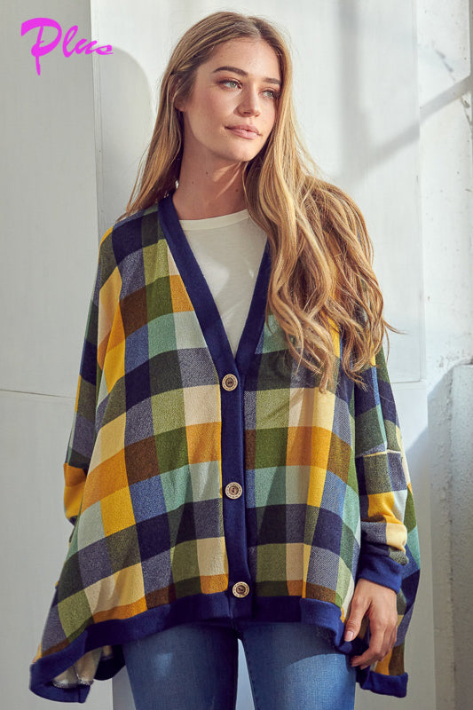 PLUS PLAID BUTTONDOWN BOXY CARDIGAN