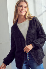 SOLID FUZZY CHUNKY CARDIGAN