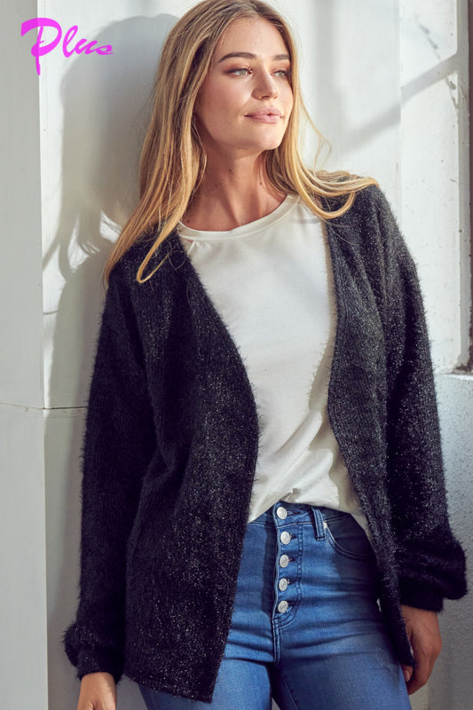 PLUS SOLID FUZZY CHUNKY CARDIGAN