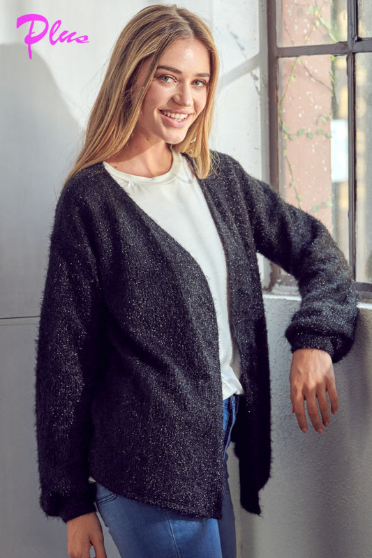 PLUS SOLID FUZZY CHUNKY CARDIGAN