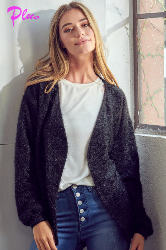 PLUS SOLID FUZZY CHUNKY CARDIGAN