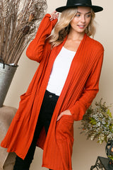 CASHMERE SOLID SIDE PK CARDIGAN