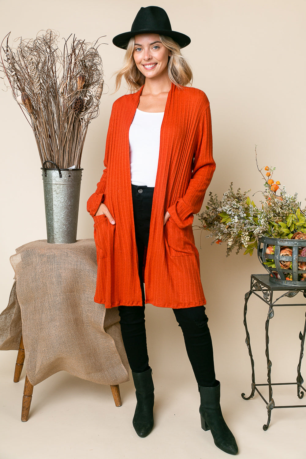 CASHMERE SOLID SIDE PK CARDIGAN