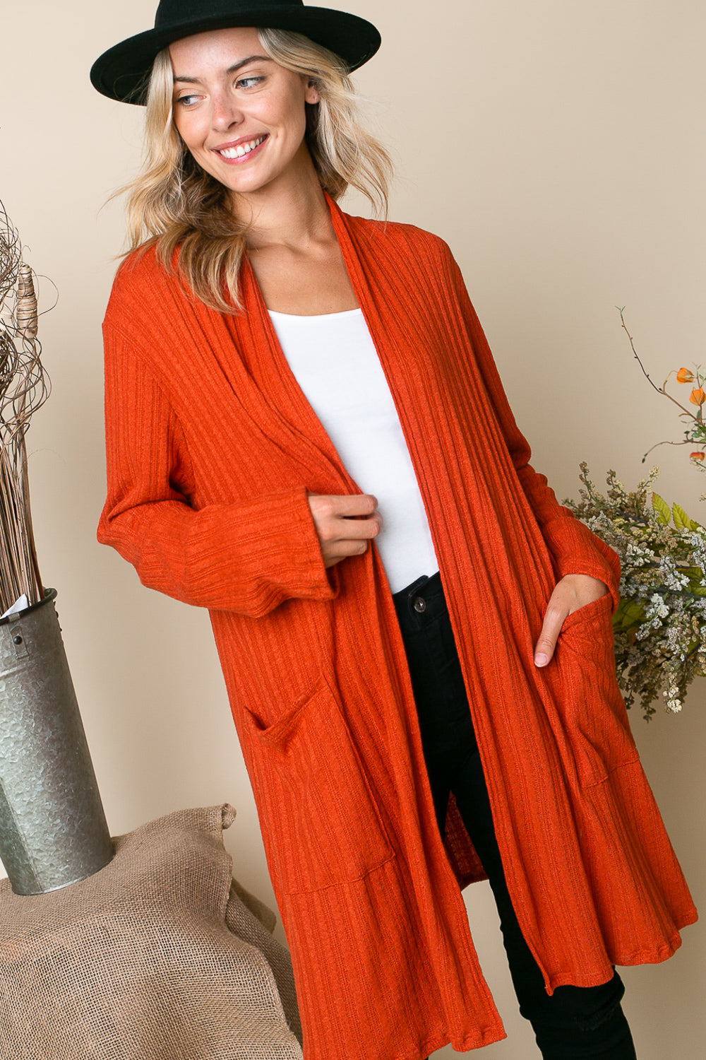 CASHMERE SOLID SIDE PK CARDIGAN