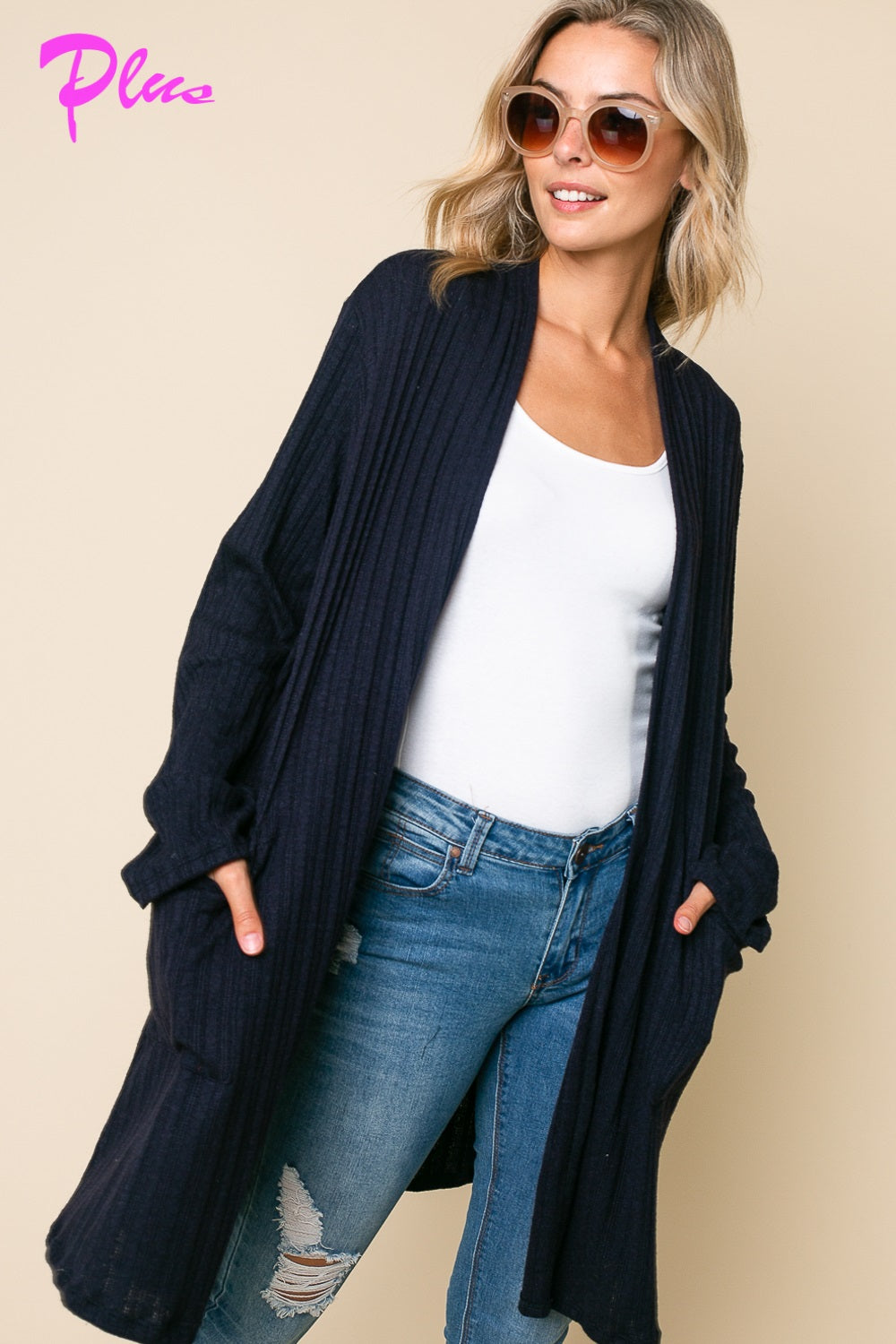 PLUS CASHMERE SIDE POCKETS CARDIGAN