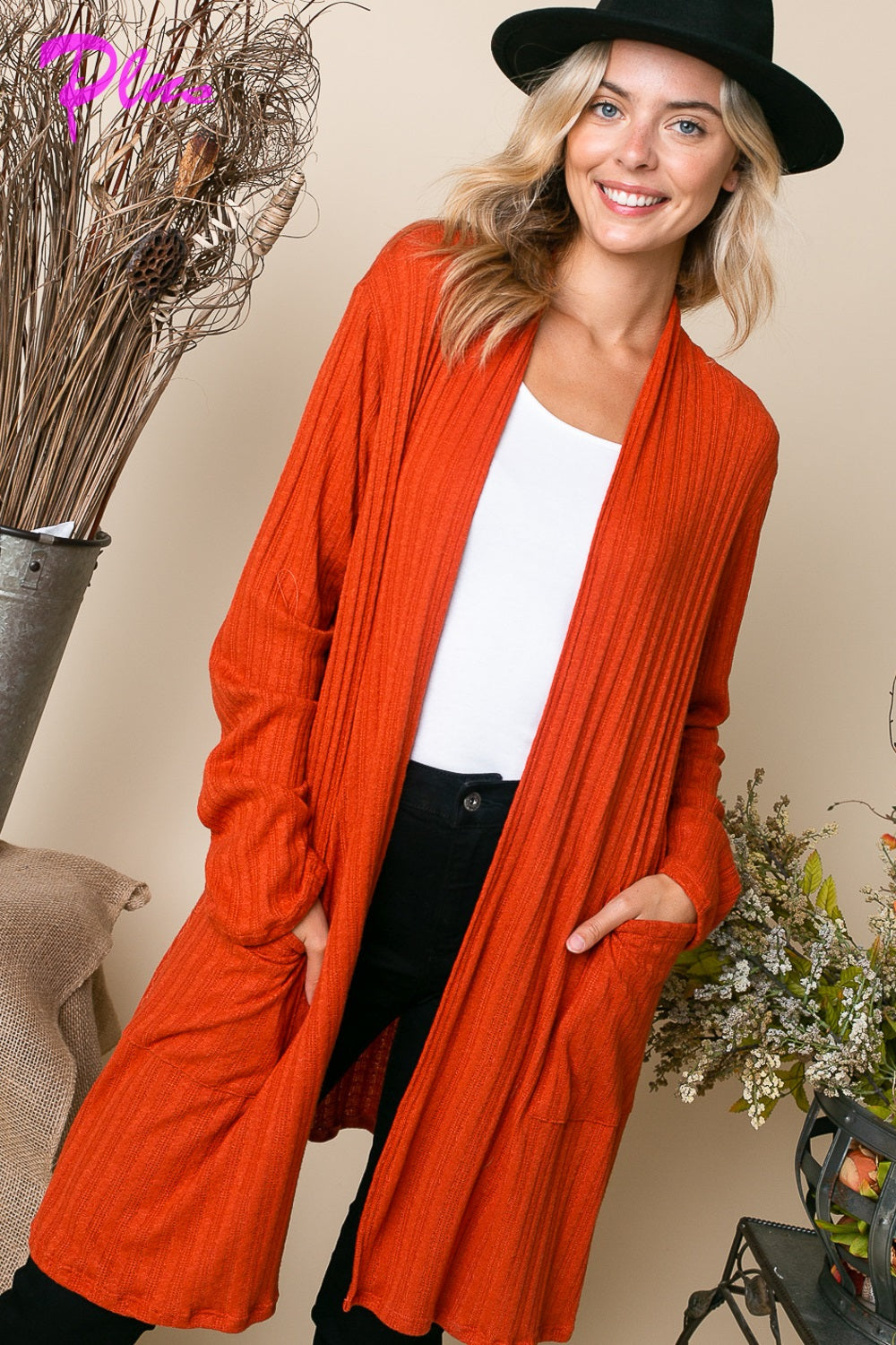 PLUS CASHMERE SIDE POCKETS CARDIGAN