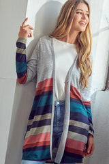 BRUSHED STRIPE SOLID MIX CARDIGAN