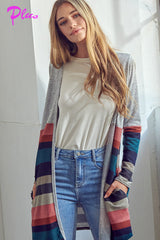 LUS BRUSHED STRIPE SOLID MIX CARDIGAN