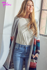 LUS BRUSHED STRIPE SOLID MIX CARDIGAN